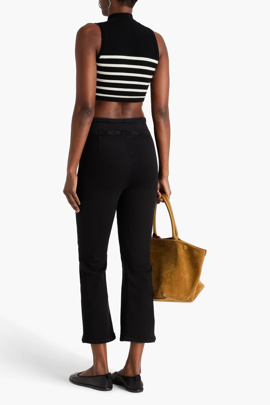 FRAME Cropped striped cashmere turtleneck top