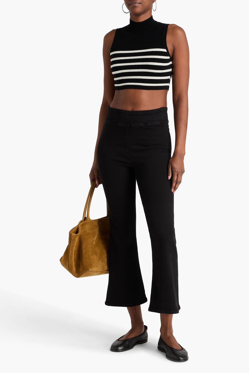 FRAME Cropped striped cashmere turtleneck top