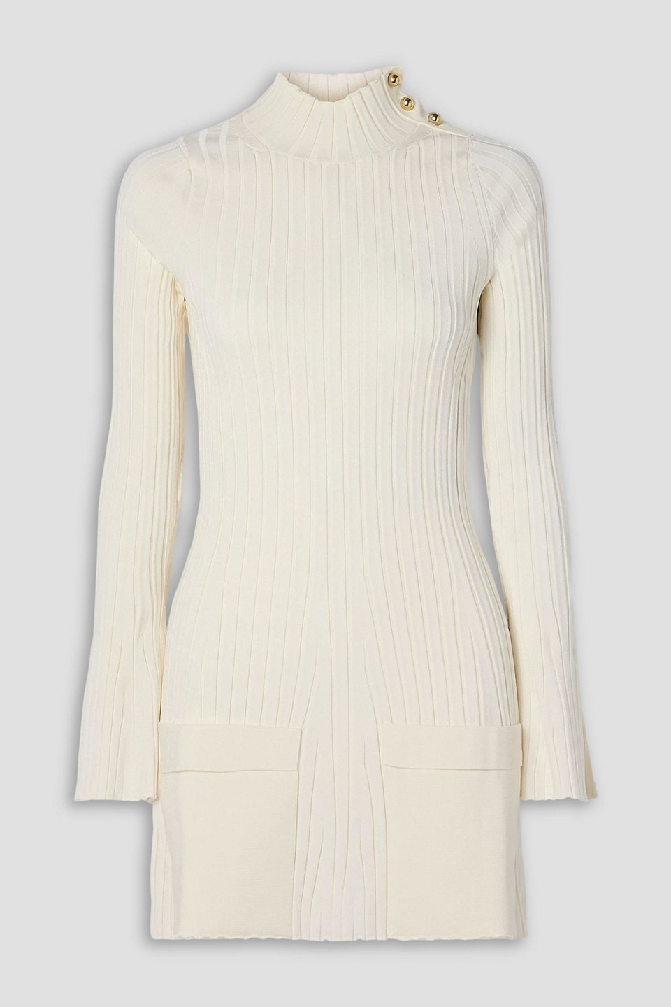 Stella Mccartney Button-detailed Ribbed-knit Mini Dress In White