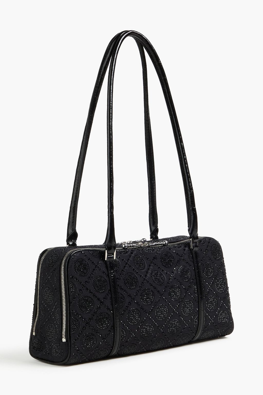 TORY BURCH حقيبة كتف بنقشة شعار العلامة بحرف T على شكل مارشميلو من الجاكار مزينة بالكريستال