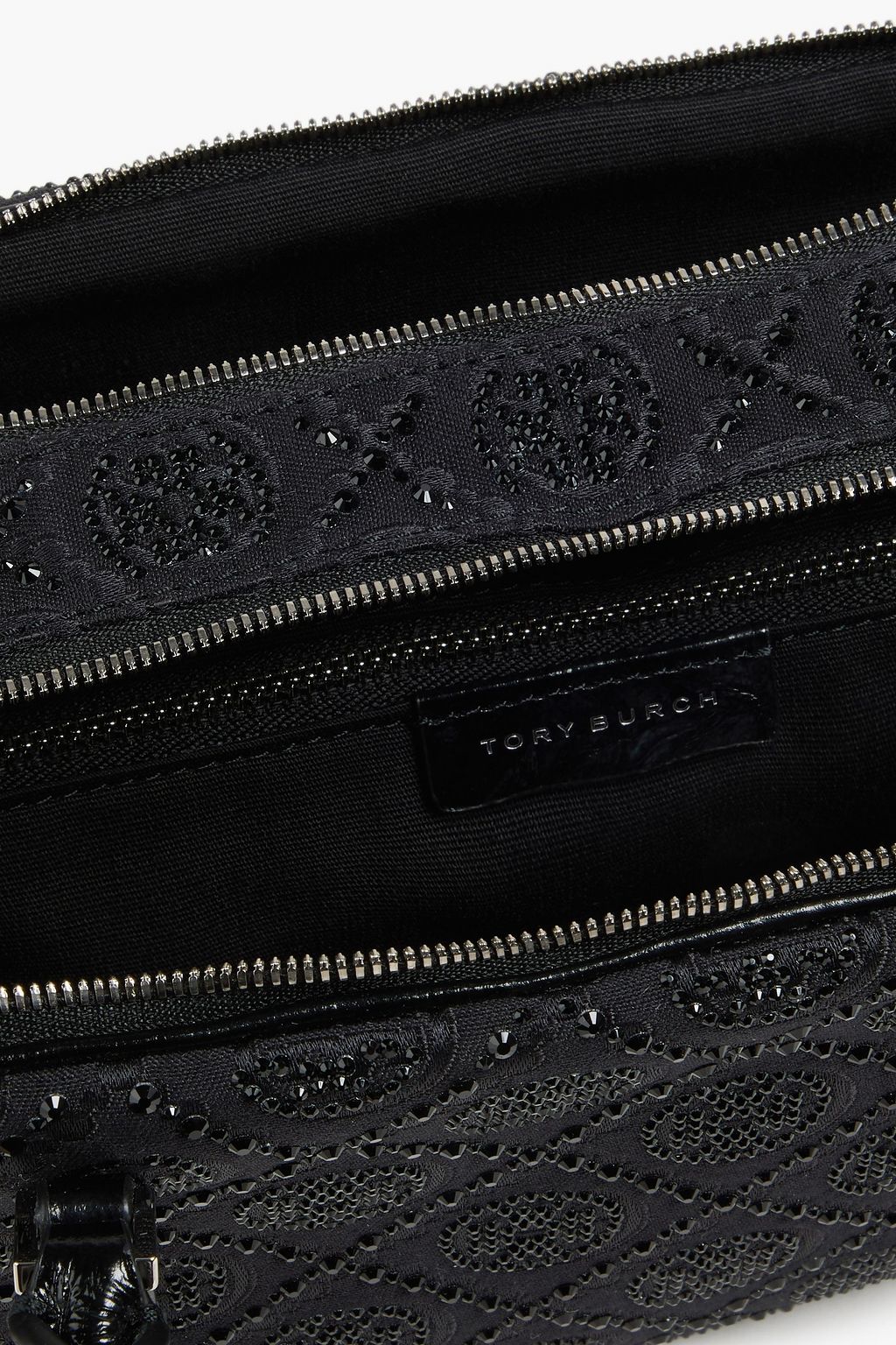 TORY BURCH حقيبة كتف بنقشة شعار العلامة بحرف T على شكل مارشميلو من الجاكار مزينة بالكريستال