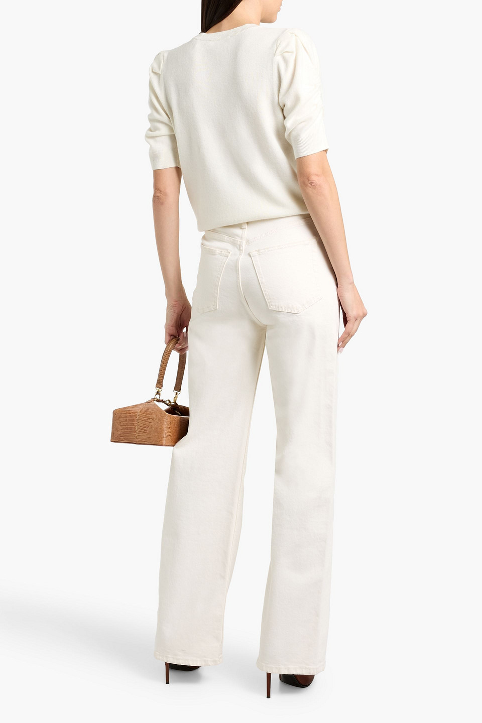 Frame Frankie Ruched Wool-blend Sweater In Brown