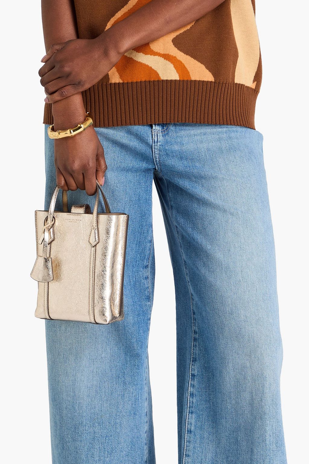 TORY BURCH Perry metallic leather tote