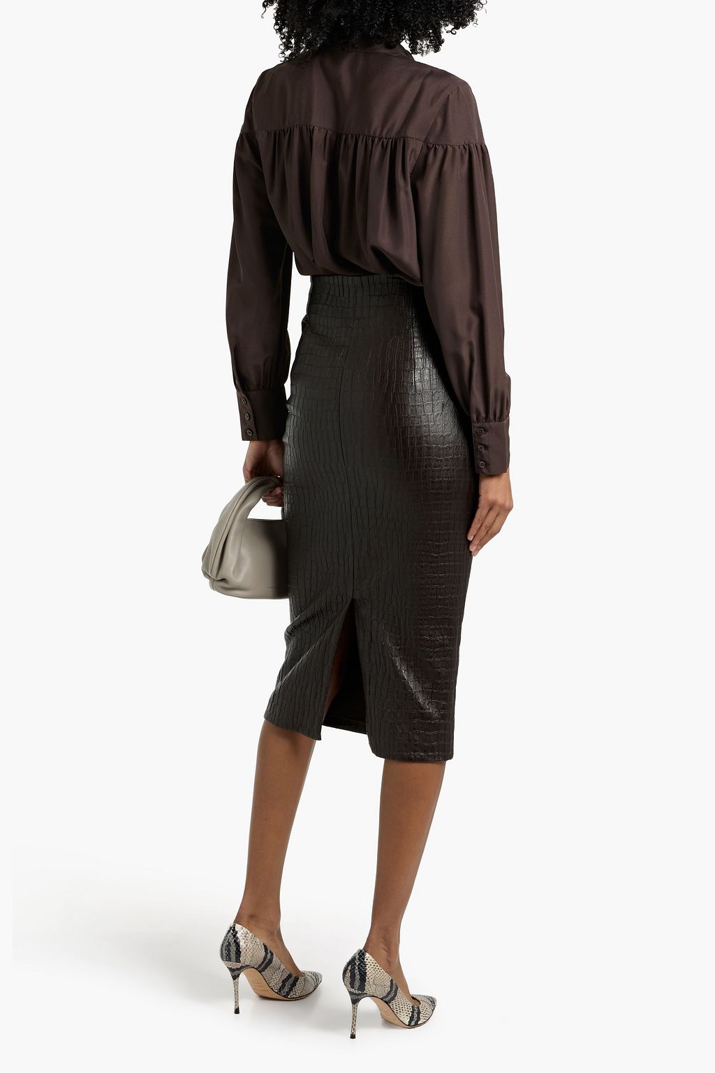 FRAME Gathered satin-crepe blouse