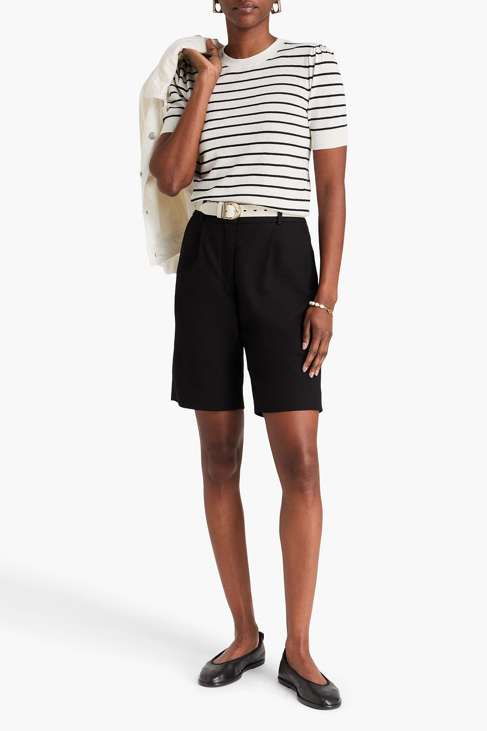  Frame - Striped Knitted Top - White - Xs 