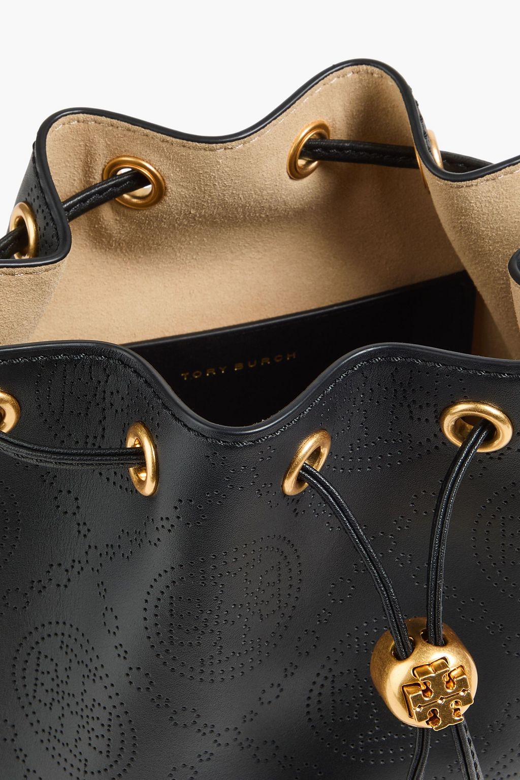 TORY BURCH حقيبة باكيت من الجلد بتصميم مخرّم بنقشة شعار العلامة على شكل حرف T