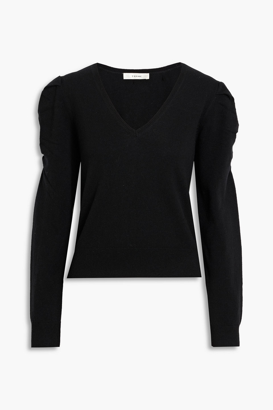Frame Frankie Ruched Wool-blend Sweater In Black