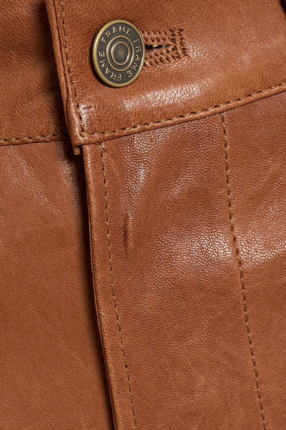 Frame Le Crop Mini Boot Leather Bootcut Pants In Brown