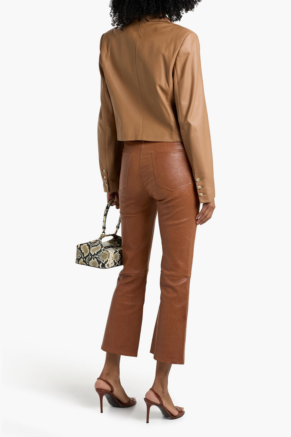 Frame Le Crop Mini Boot Leather Bootcut Pants In Brown