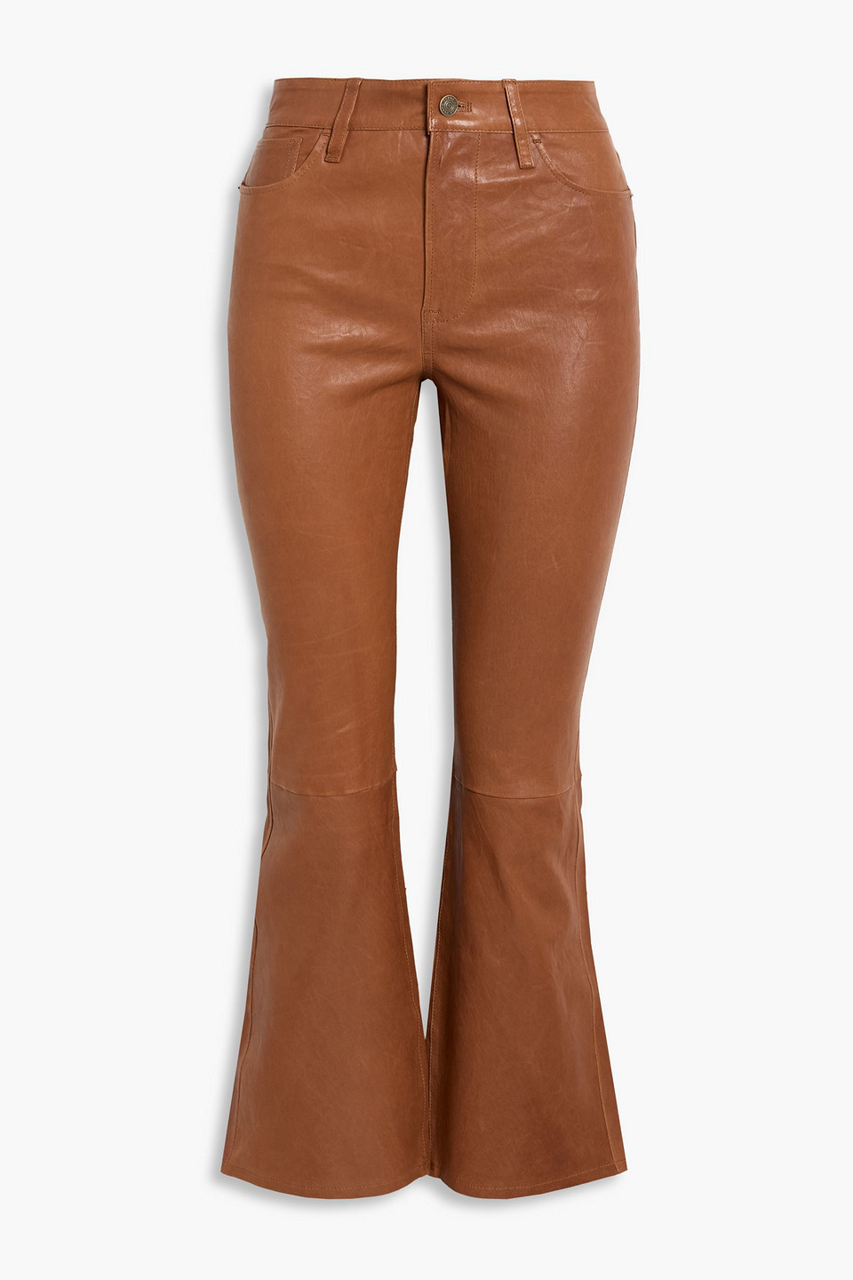 Frame Le Crop Mini Boot Leather Bootcut Pants In Brown