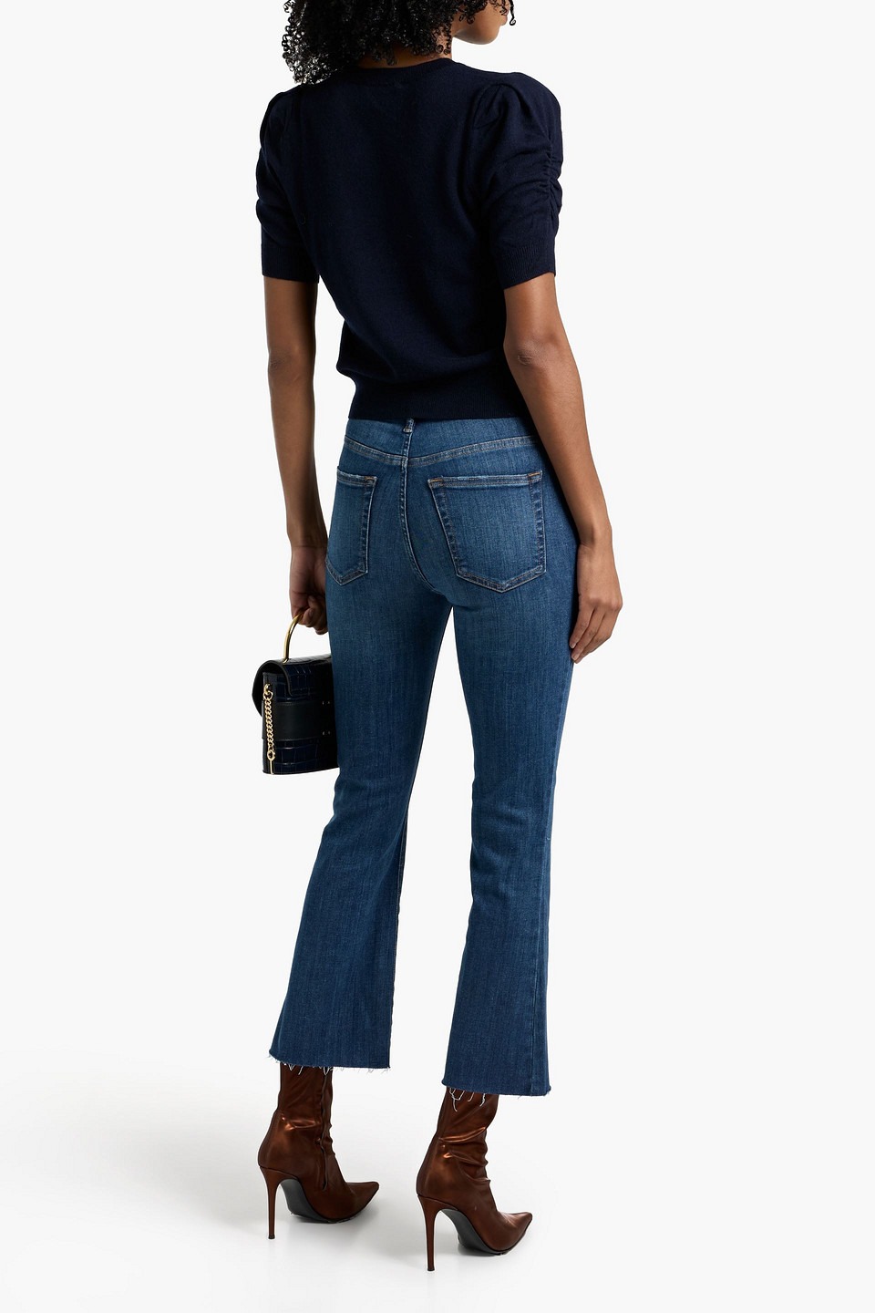 Frame Frankie Ruched Wool-blend Top In Blue