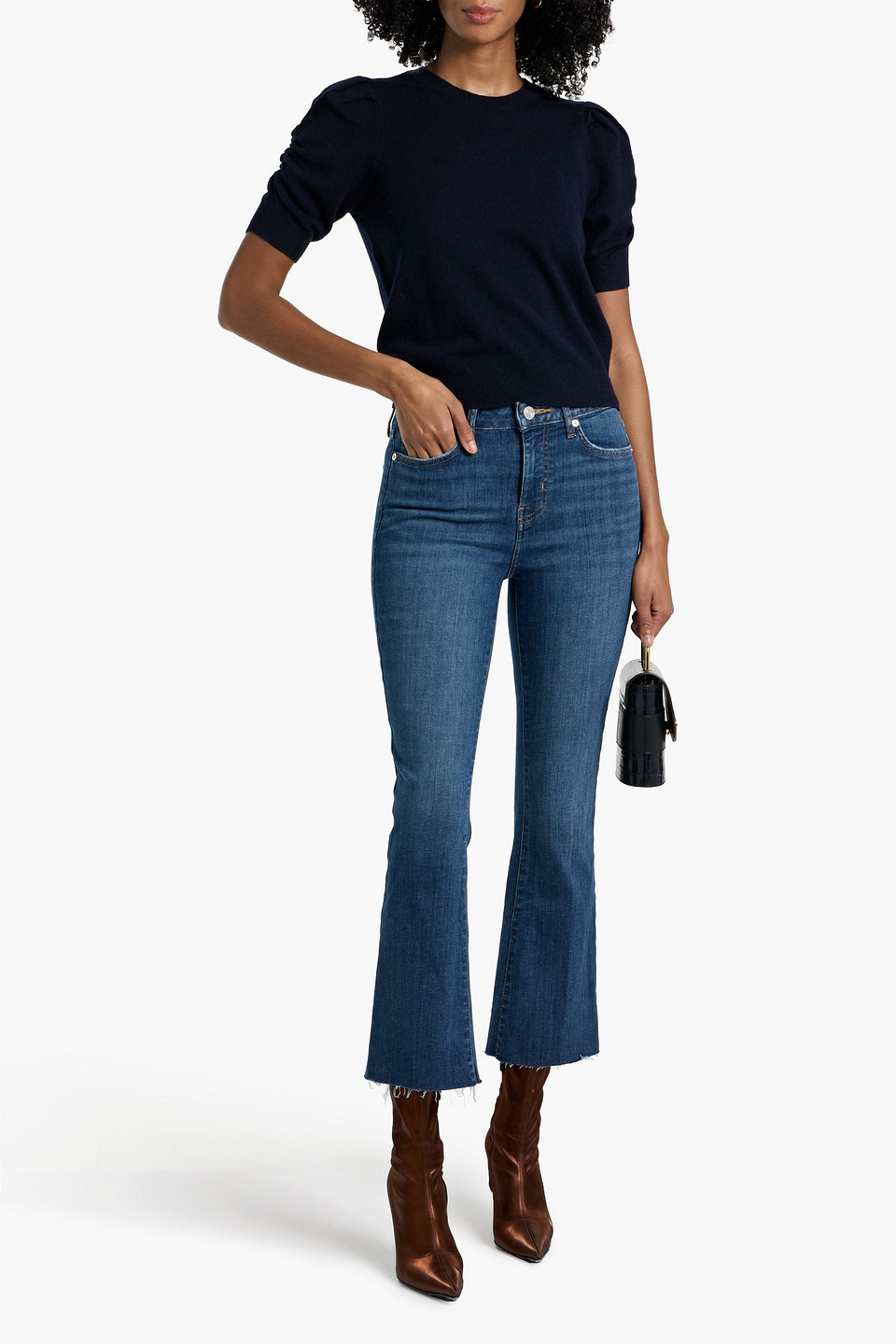 Frame Frankie Ruched Wool-blend Top In Blue