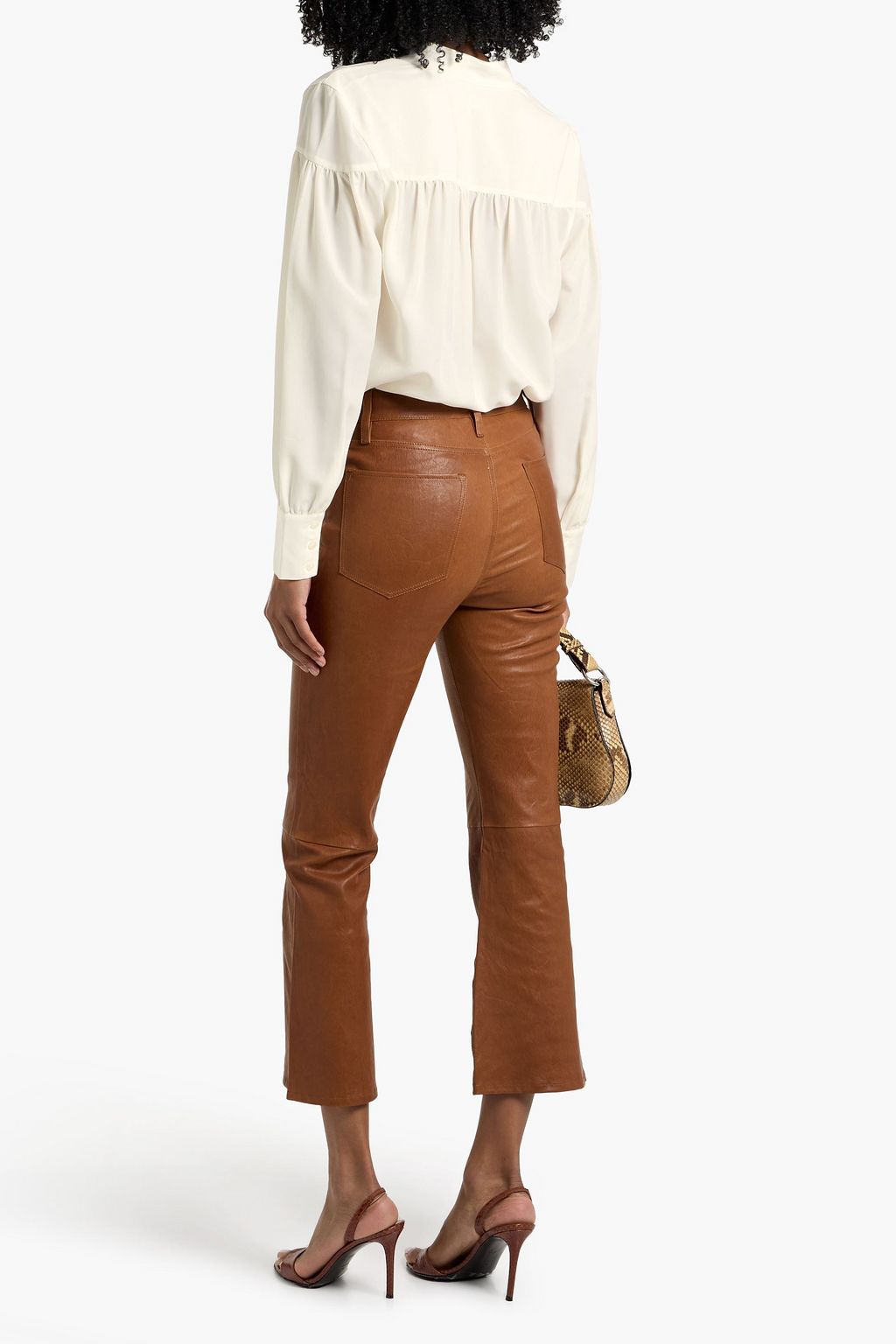 FRAME Gathered satin-crepe blouse