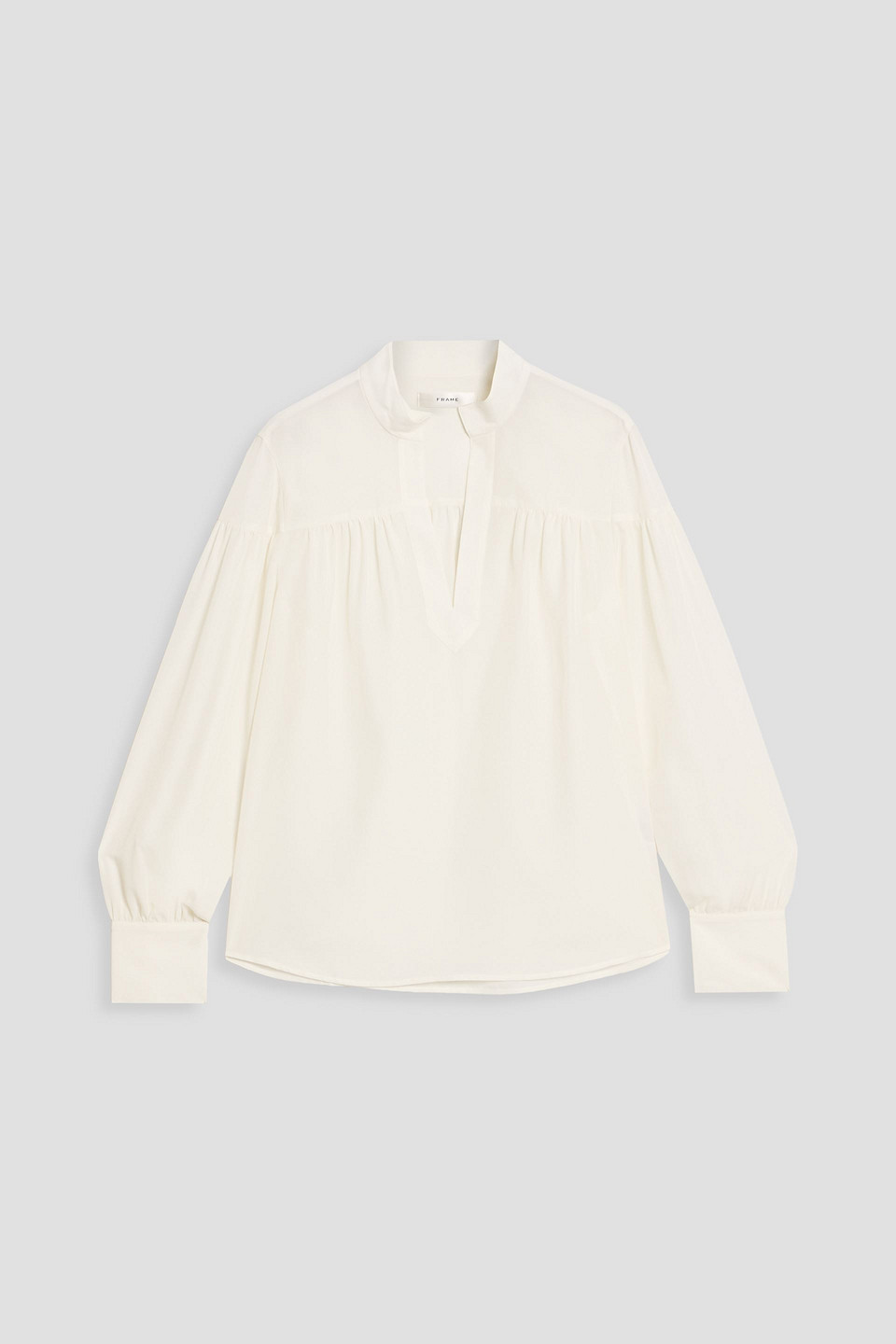 Frame Gathered Satin-crepe Blouse In Brown