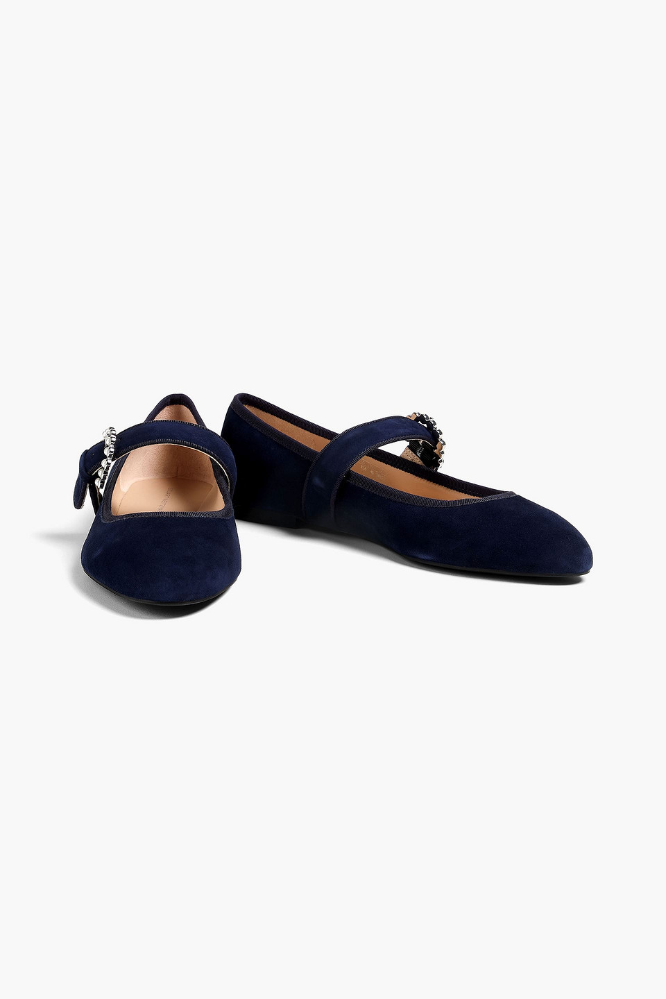  Stuart Weitzman - Piper Pearl-embellished Suede Mary Jane Flats - Blue - Us 9 