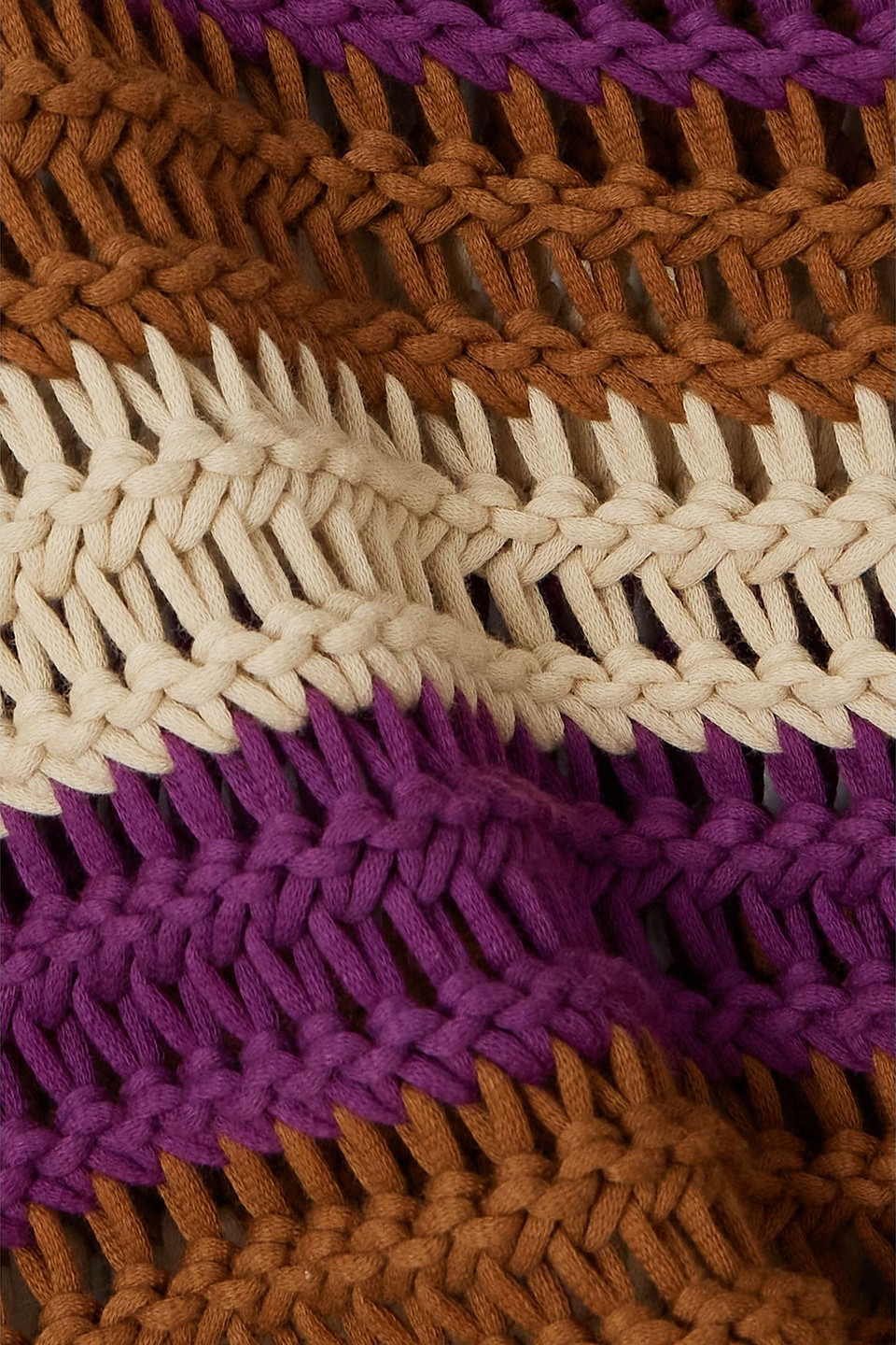 La Doublej Cropped Striped Crocheted Cotton-blend Sweater In Neutral