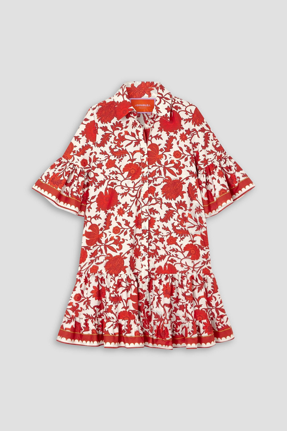 La Doublej X Orlebar Brown Orlebar Brown Choux Ruffled Printed Cotton-twill Mini Dress In Red