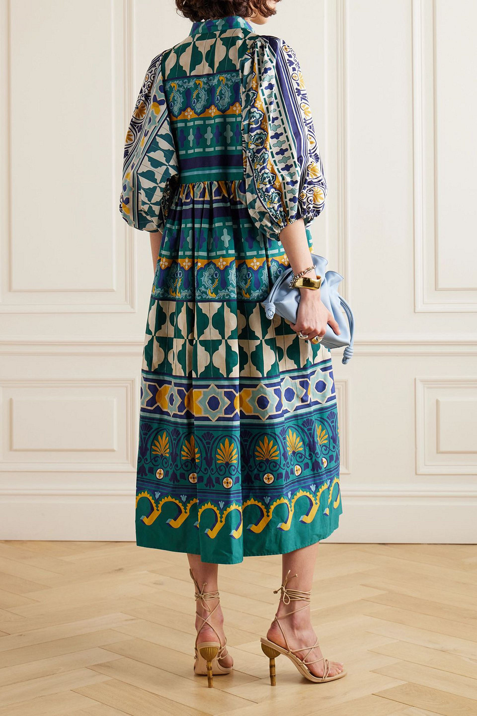 La Doublej Portofino Pleated Cotton-poplin Midi Dress In Blue