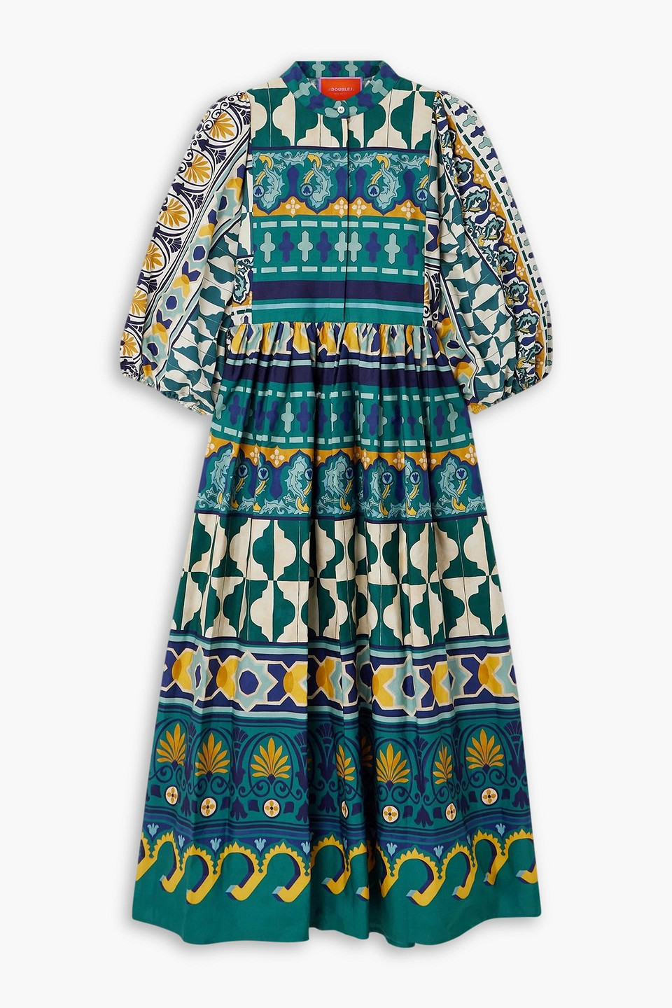 La Doublej Portofino Pleated Cotton-poplin Midi Dress In Blue