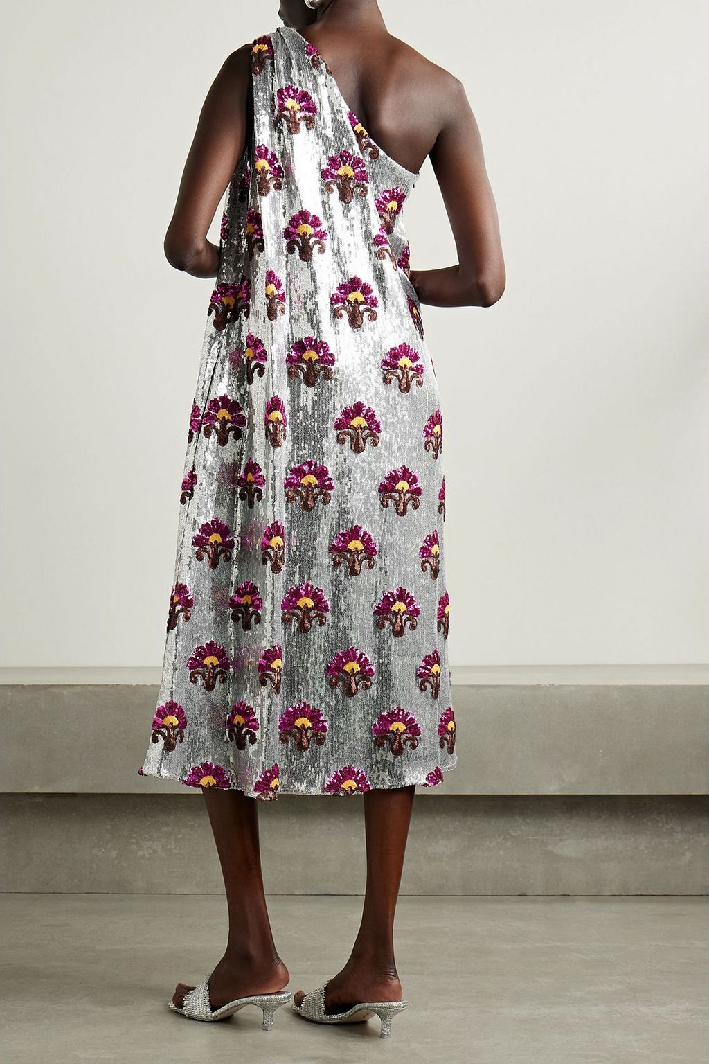 LA DOUBLEJ Roy one-shoulder sequined tulle midi dress