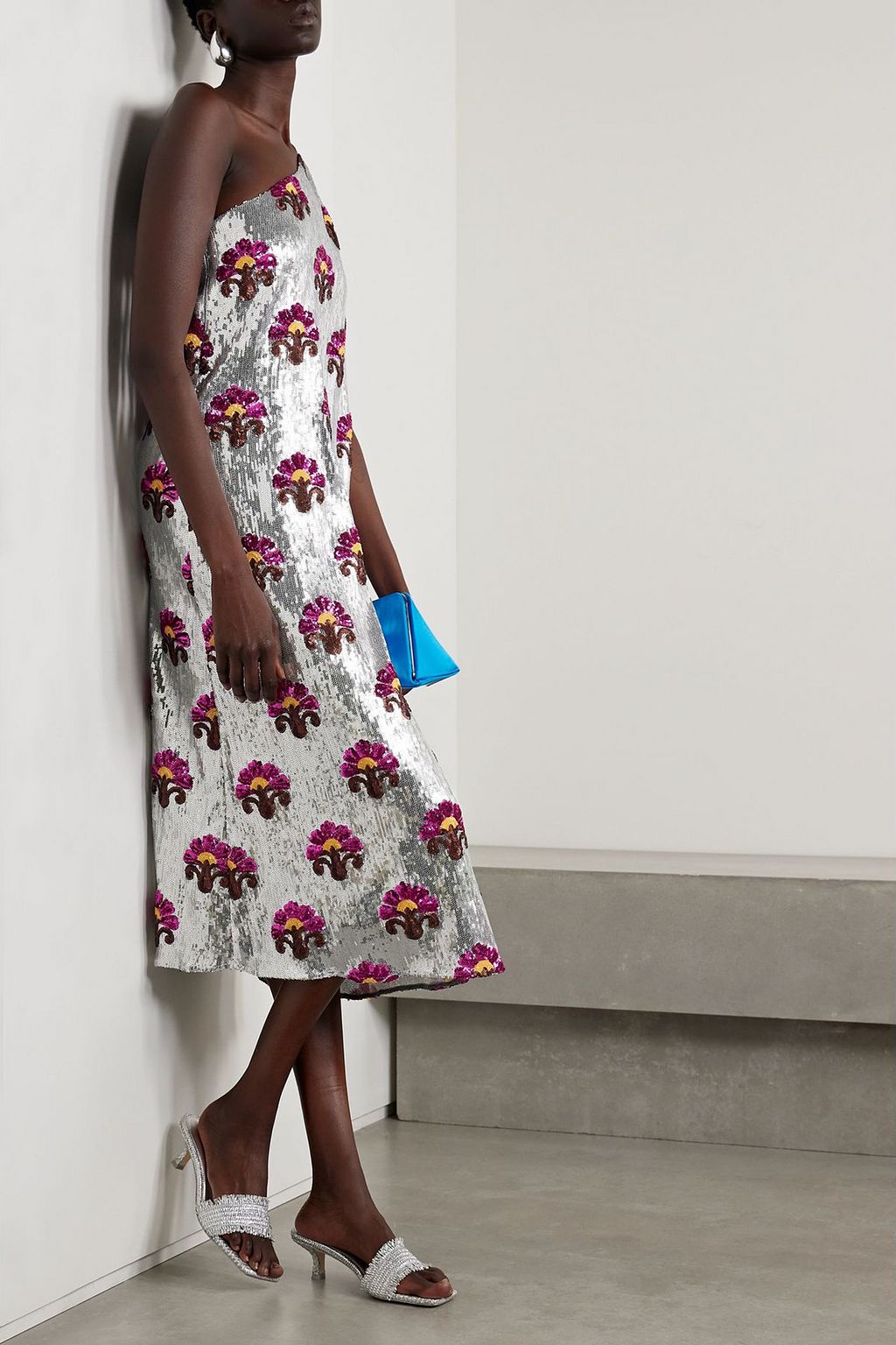 LA DOUBLEJ Roy one-shoulder sequined tulle midi dress