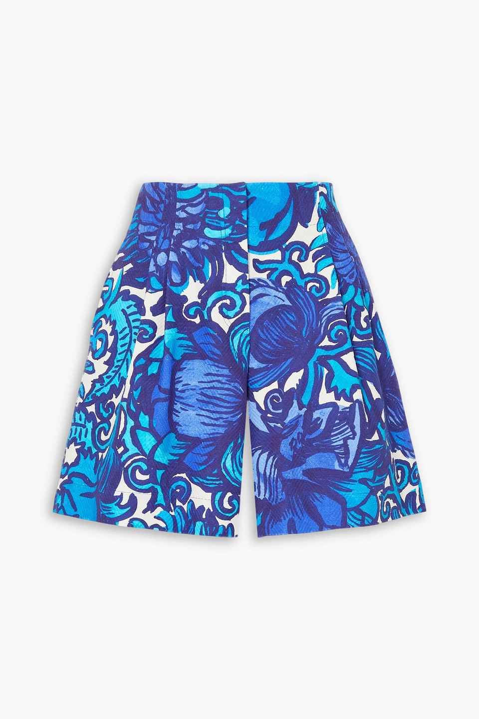 La Doublej Deck Printed Textured-cotton Shorts In Blue