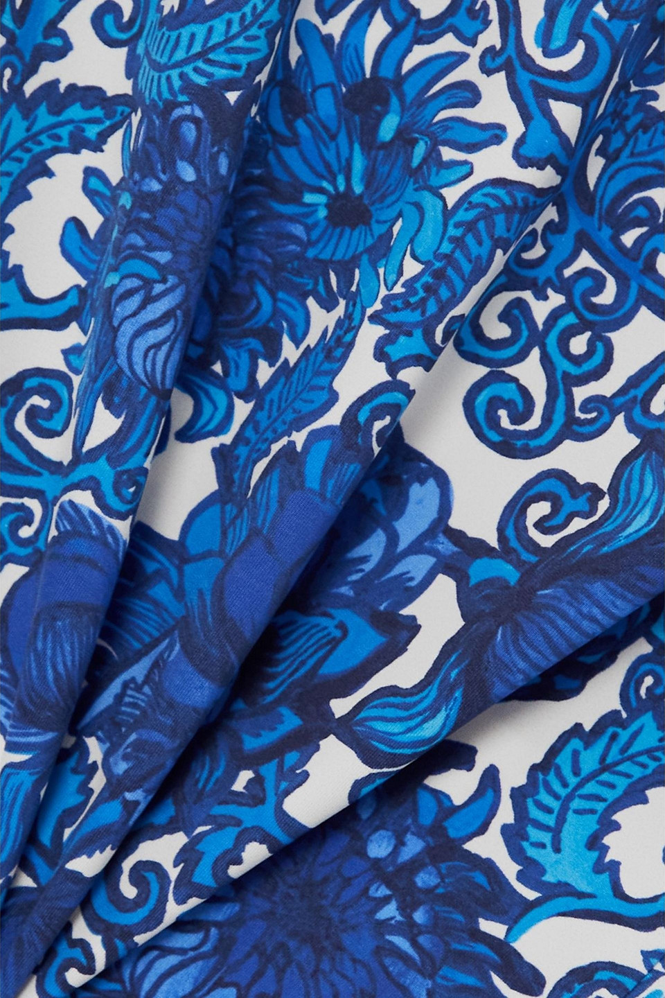 La Doublej Printed Stretch-satin Turtleneck Top In Blue