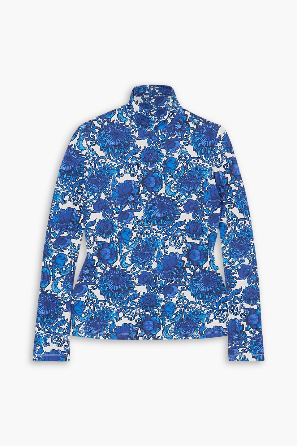 La Doublej Printed Stretch-satin Turtleneck Top In Blue