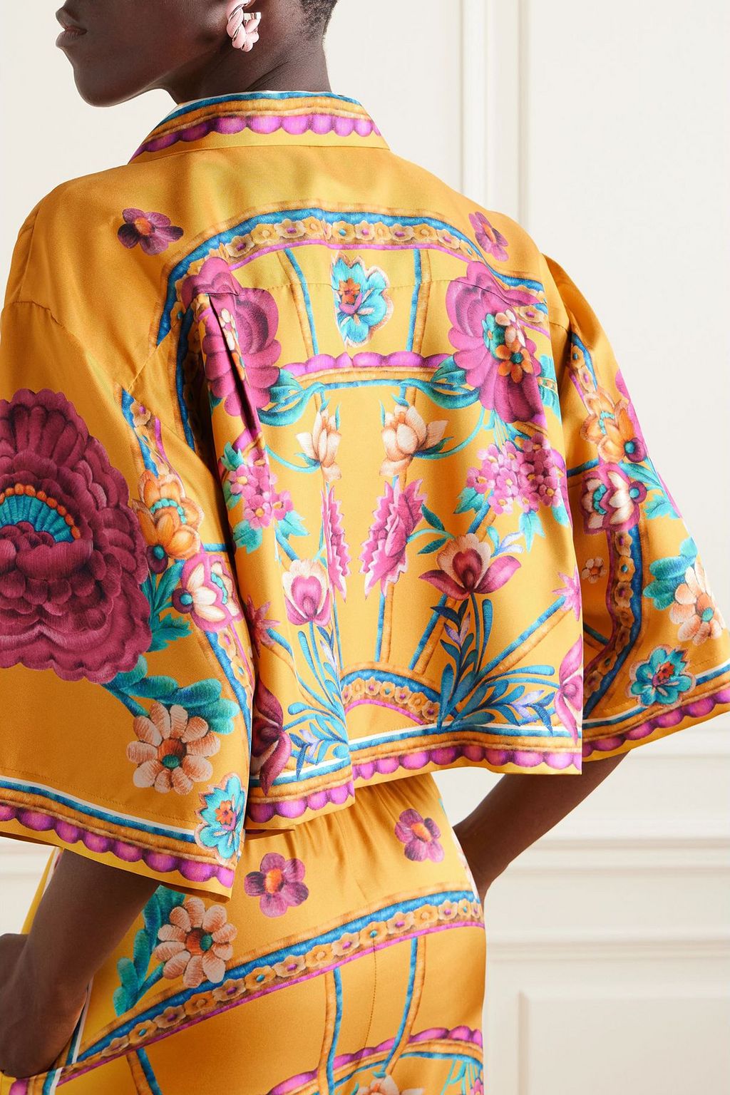 LA DOUBLEJ Sunset cropped floral-print silk-twill shirt