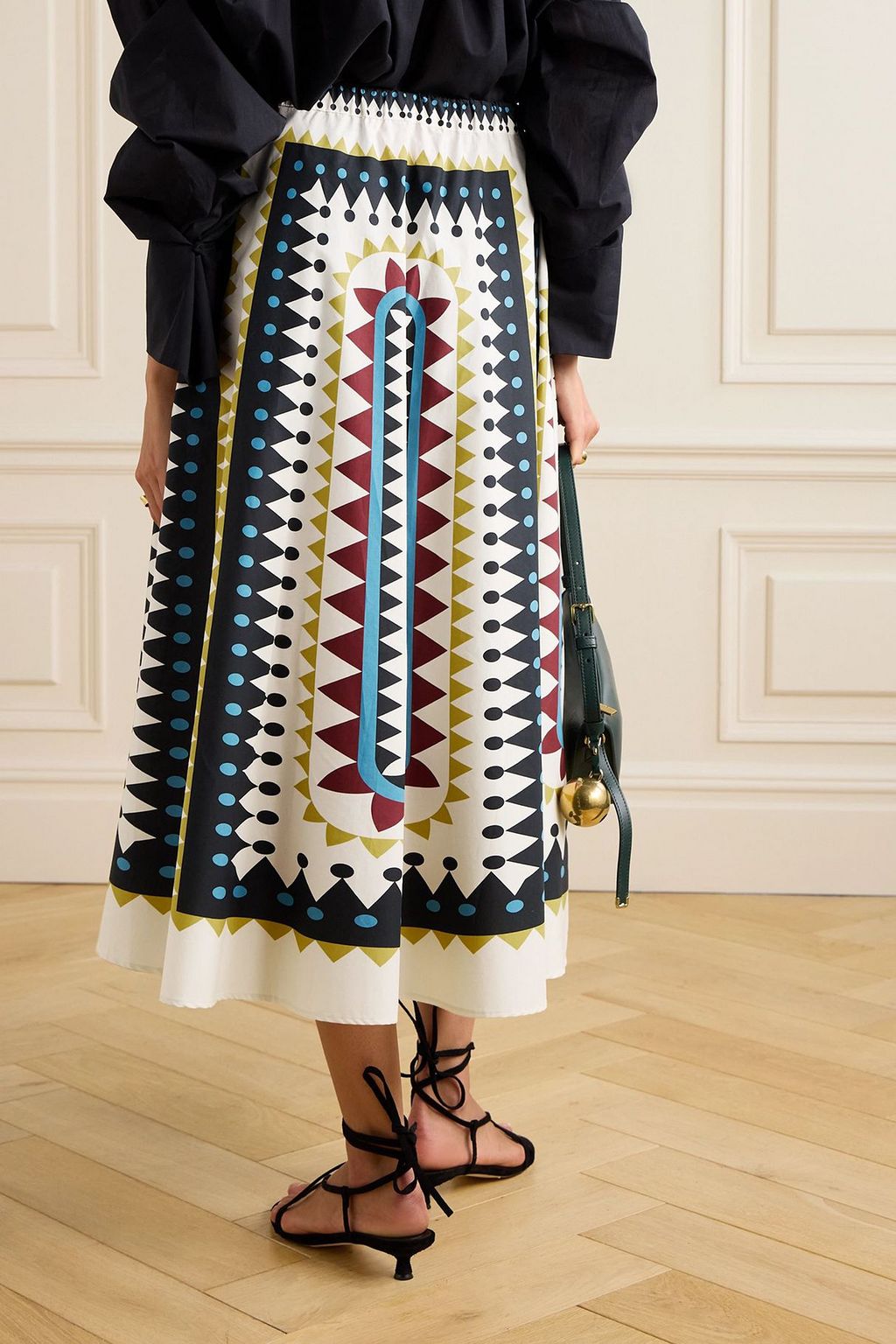 LA DOUBLEJ Pleated printed cotton-poplin midi skirt