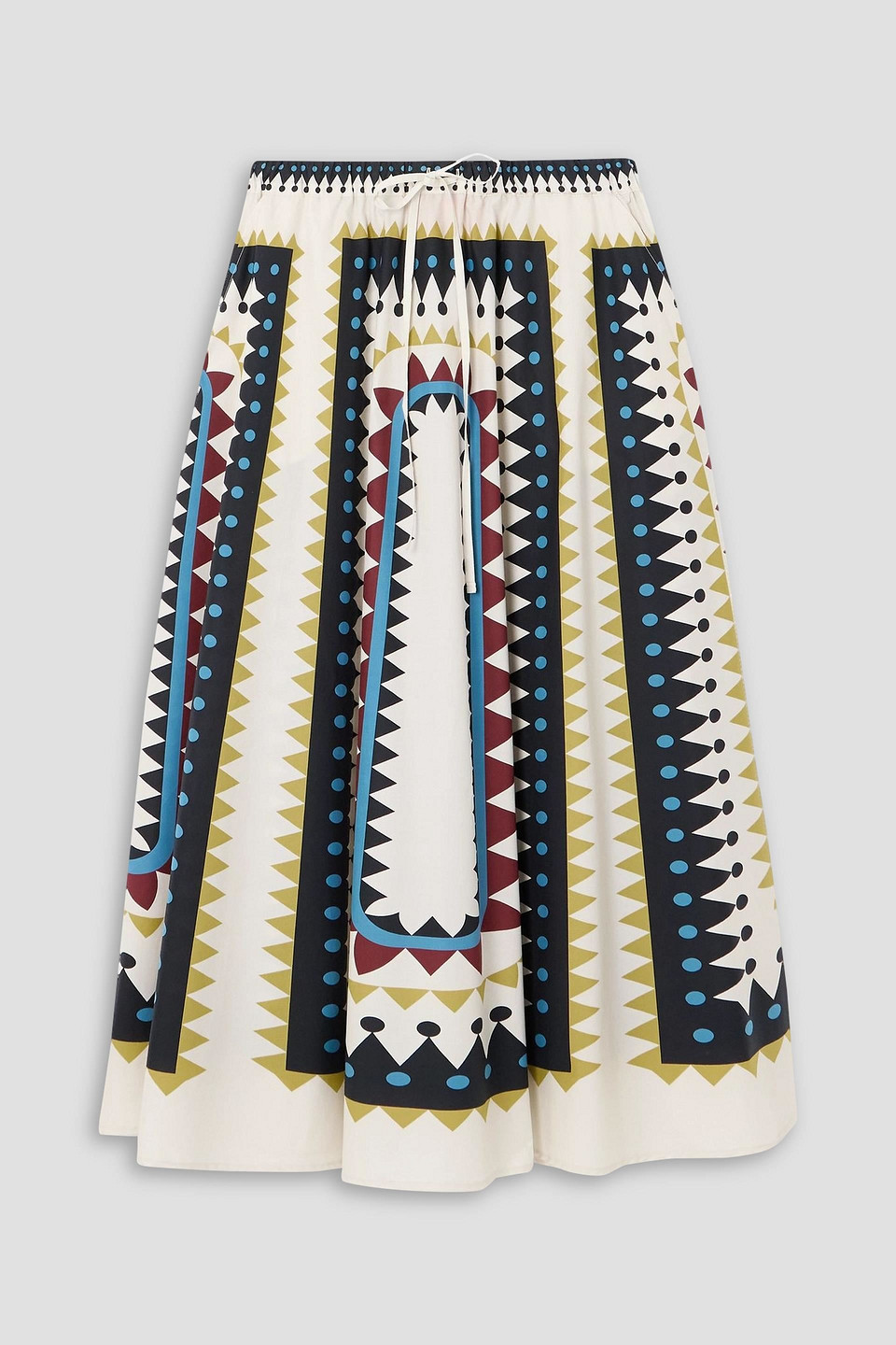 La Doublej Pleated Printed Cotton-poplin Midi Skirt In Sand