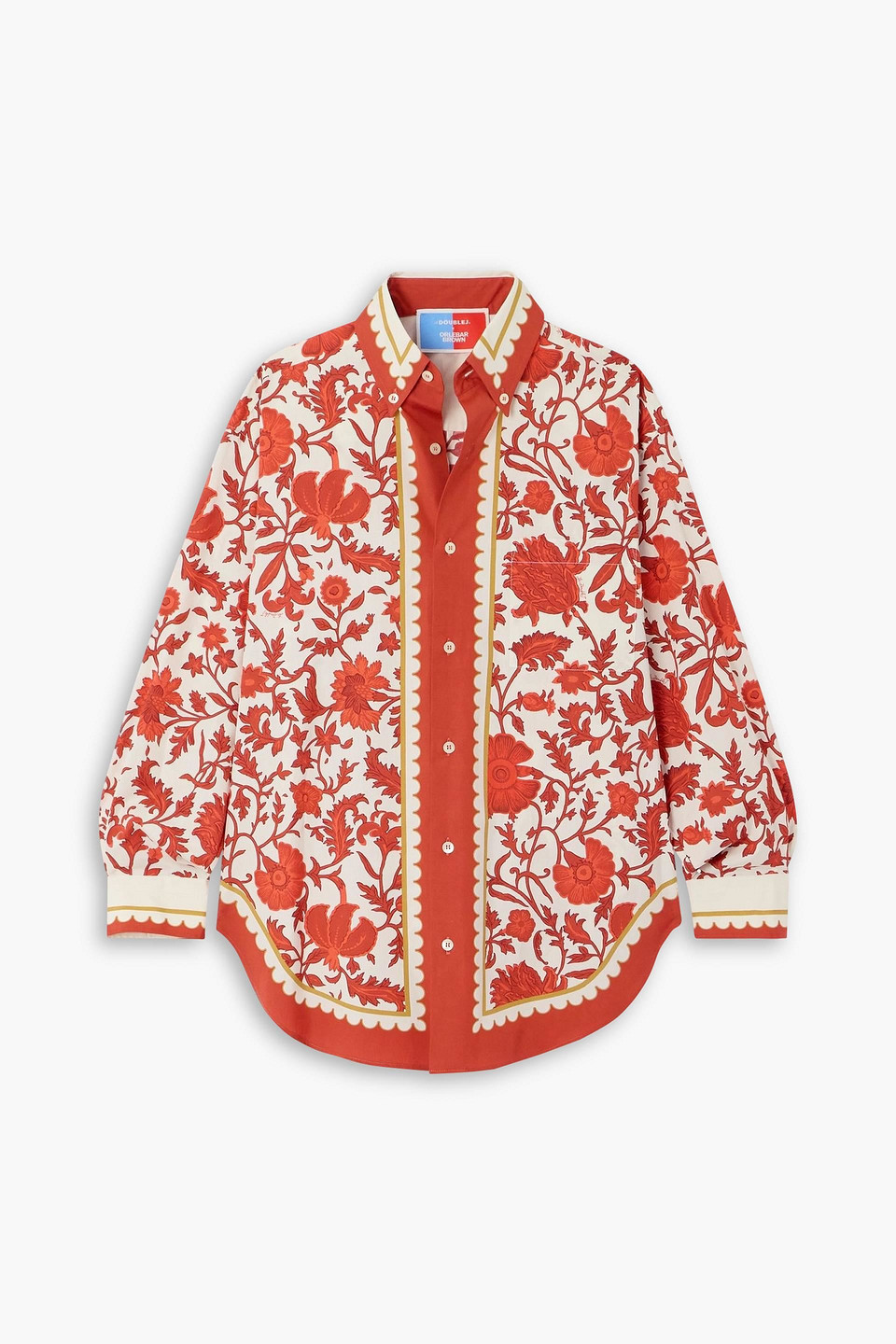 La Doublej Orlebar Brown Better Than Your Boyfriend's Printed Cotton-poplin Shirt In Red