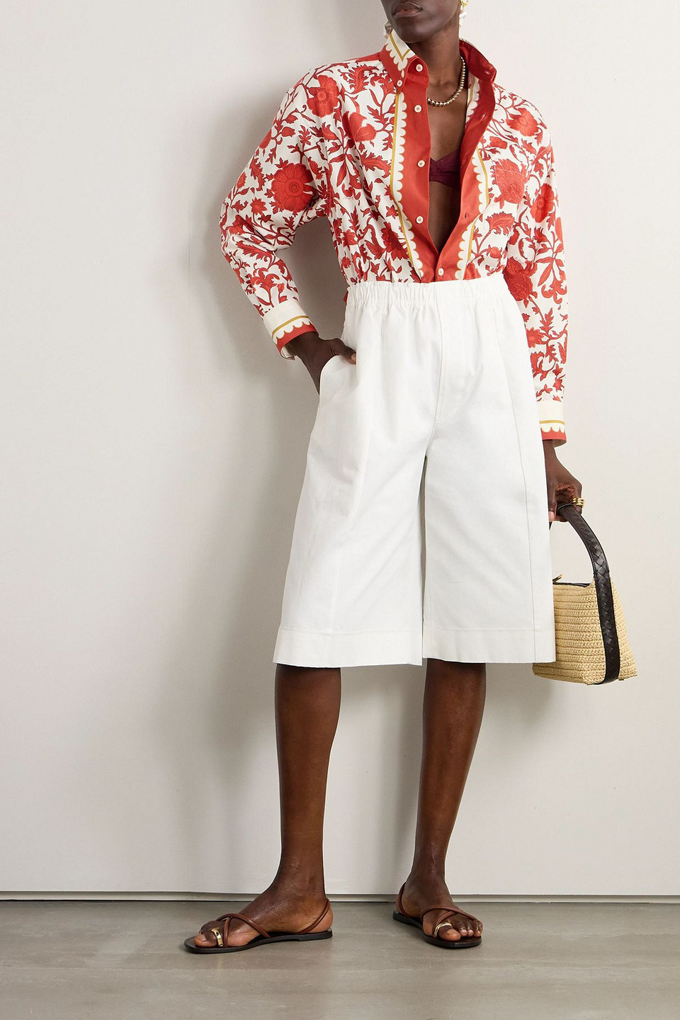 La Doublej Orlebar Brown Better Than Your Boyfriend's Printed Cotton-poplin Shirt In Red