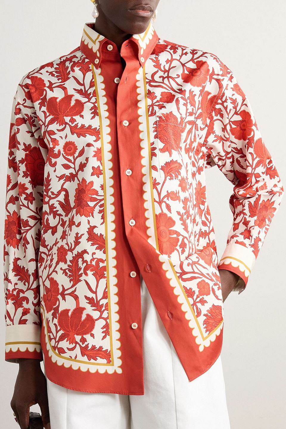 La Doublej Orlebar Brown Better Than Your Boyfriend's Printed Cotton-poplin Shirt In Red