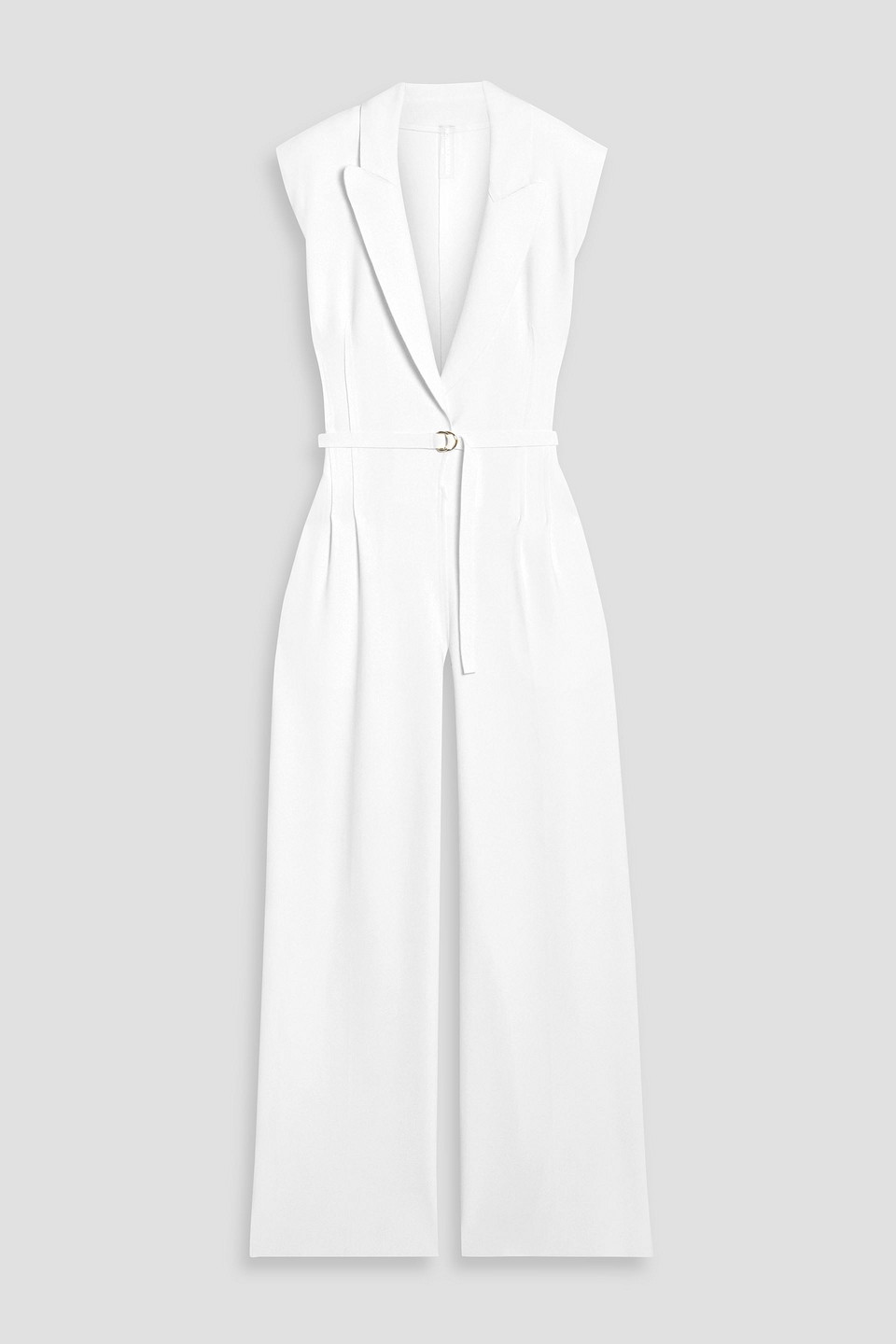 Norma Kamali Belted Pleated Jersey Jumpsuit In White