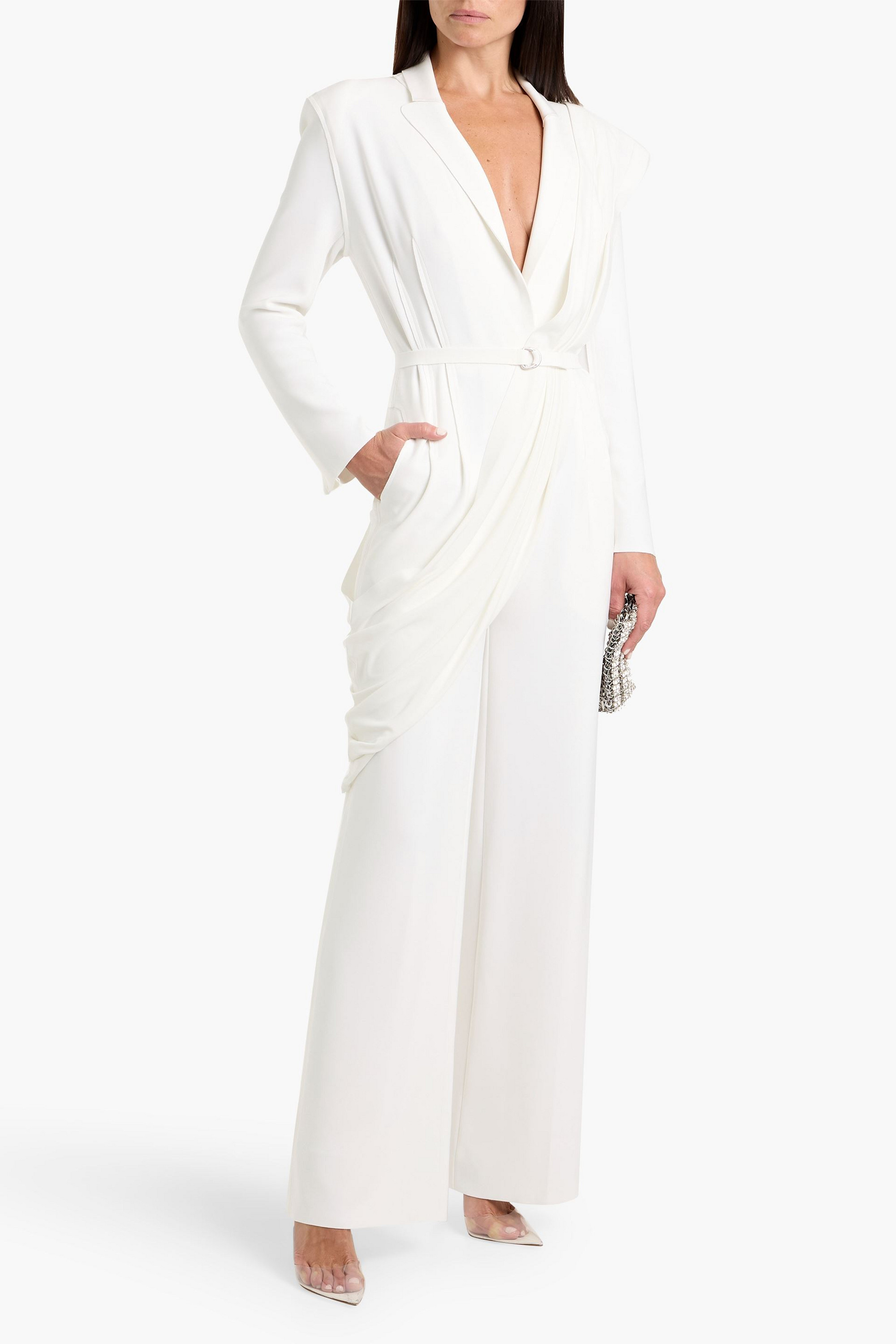 Norma Kamali Draped belted cady jumpsuit