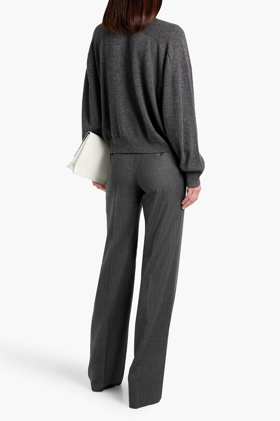 Max Mara Gong Pinstriped Wool-blend Straight-leg Pants In Gray