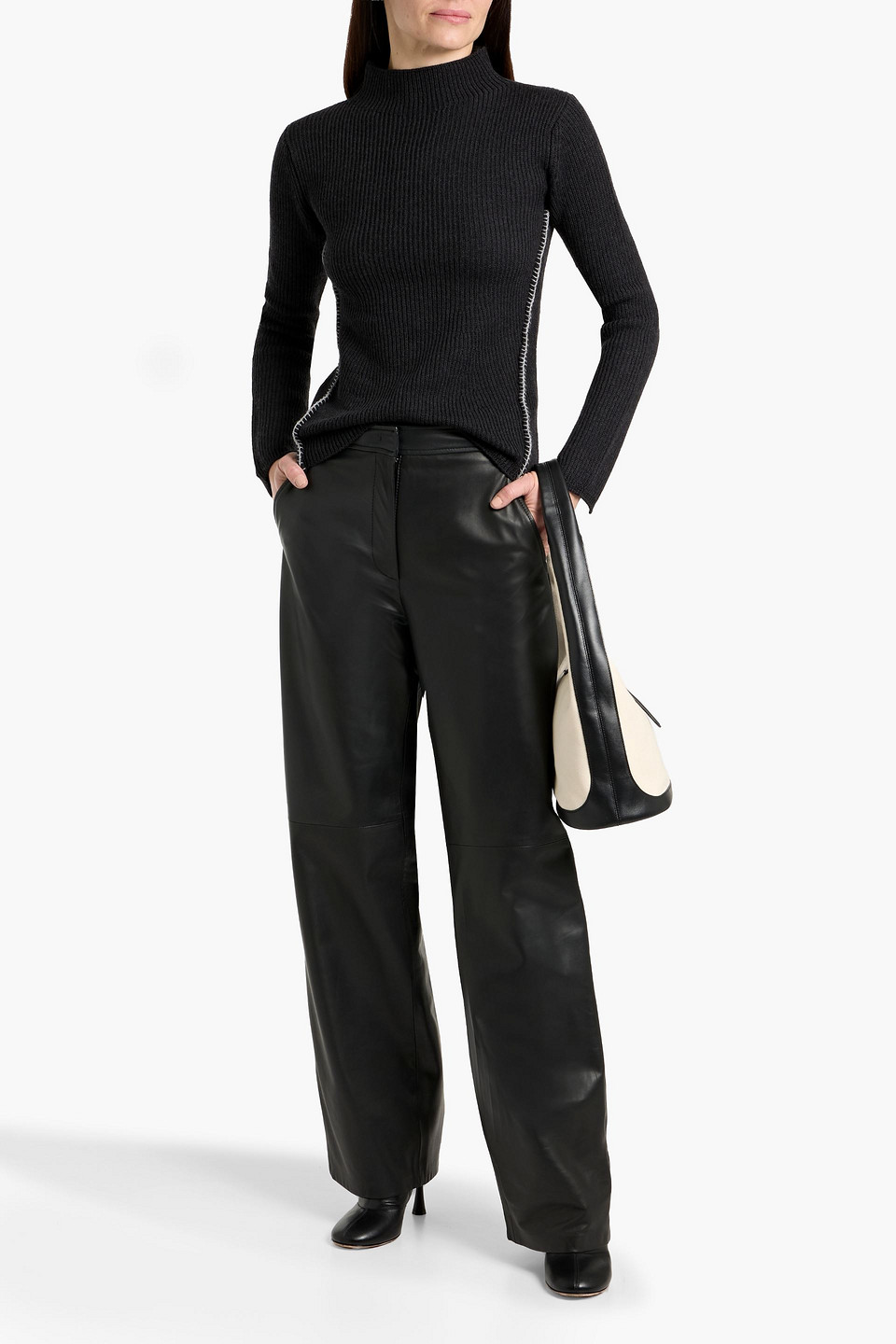 Sportmax Brianza Ribbed Wool Turtleneck Sweater In Black