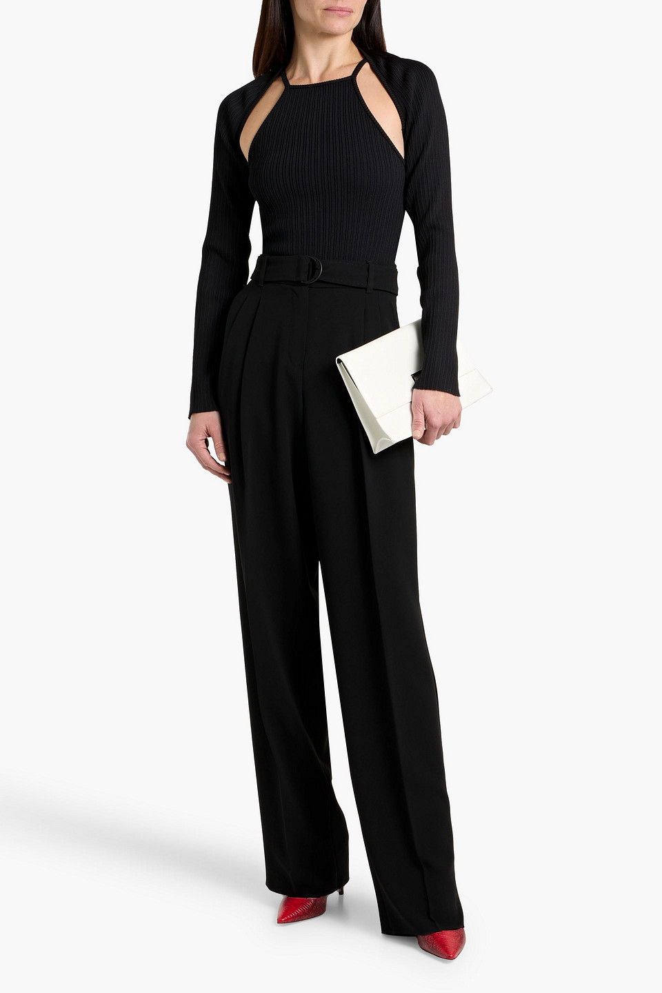 Max Mara Latina Belted Crepe Wide-leg Pants In Black