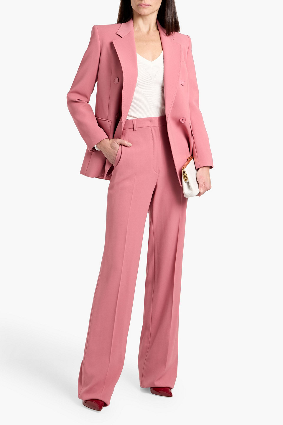 Max Mara Quasar Wool-twill Straight-leg Pants In Pink