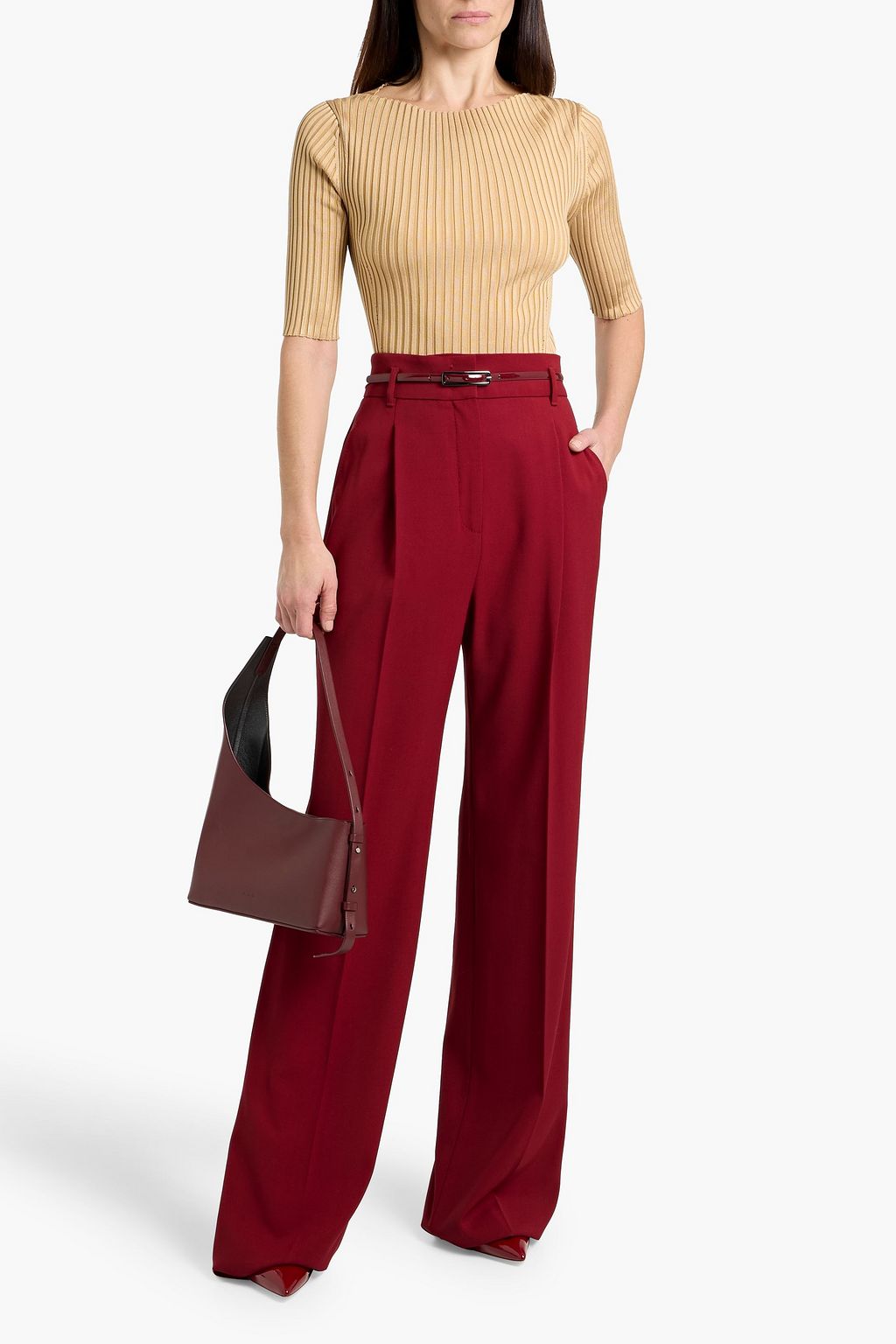 MAX MARA STUDIO Marusca belted wool-twill wide-leg pants