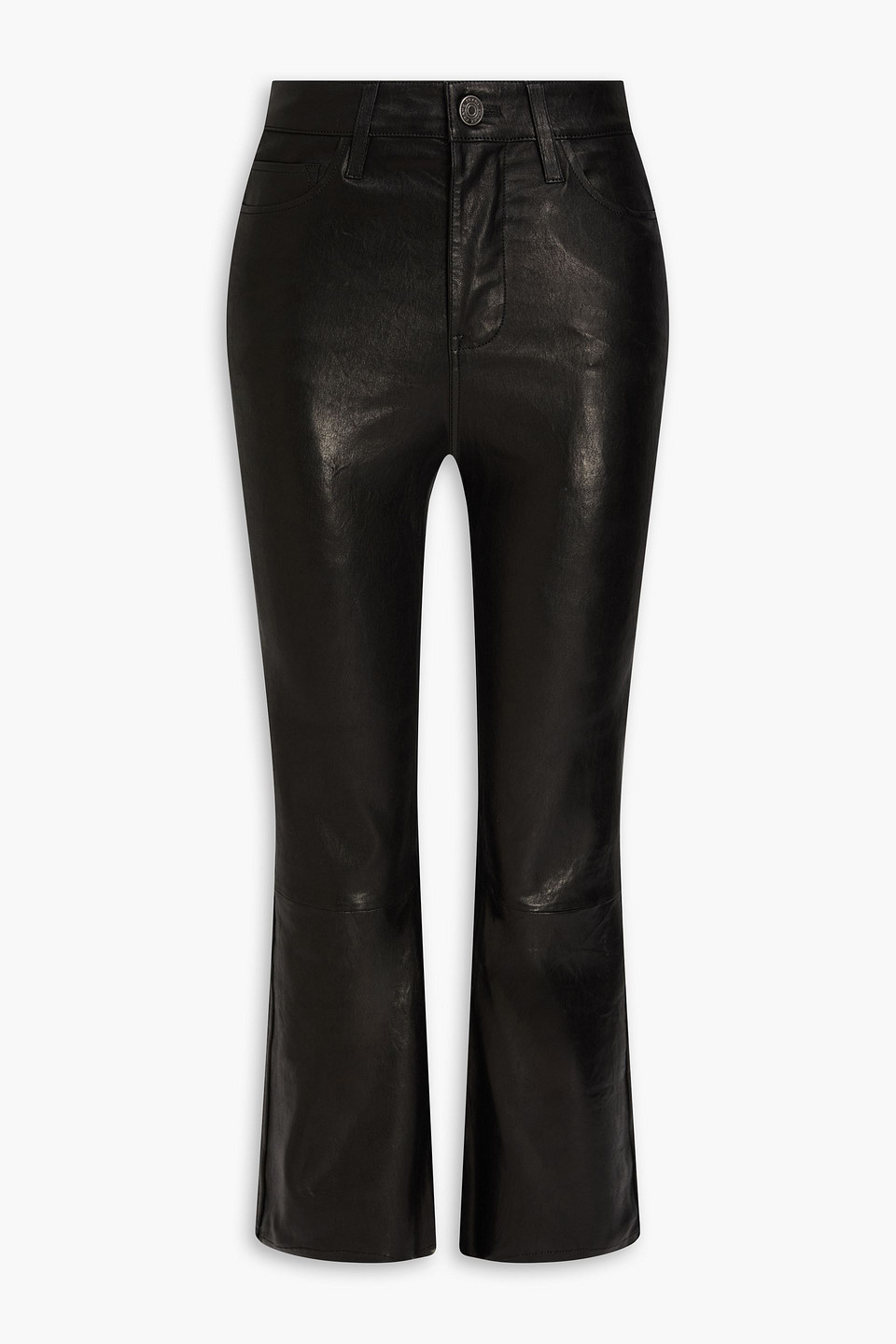 Frame Le Crop Mini Boot Leather Pants In Brown
