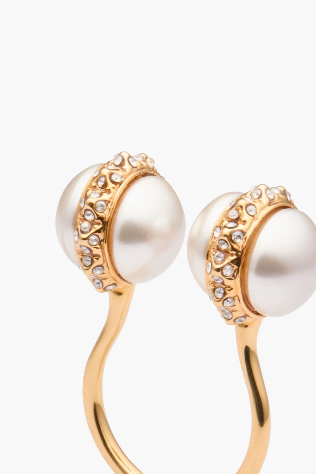 VALENTINO GARAVANI خاتم من اللؤلؤ الصناعي والكريستال مطلي بالذهب عيار 18 قيراط