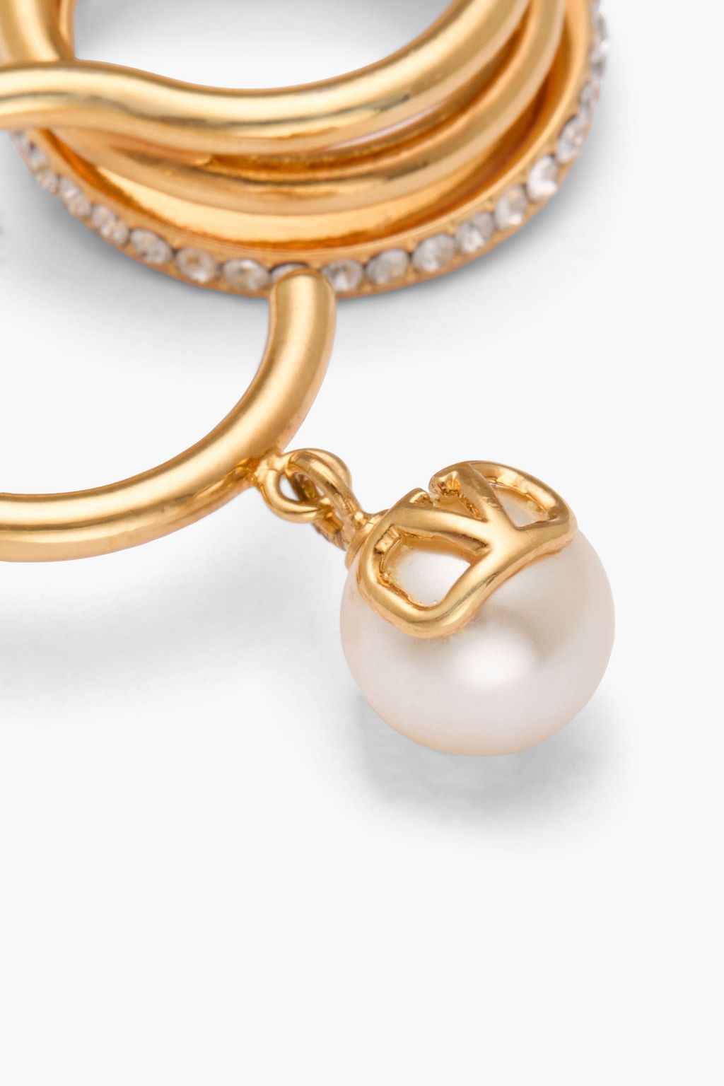 VALENTINO GARAVANI 18-karat gold-plated crystal and faux pearl ring