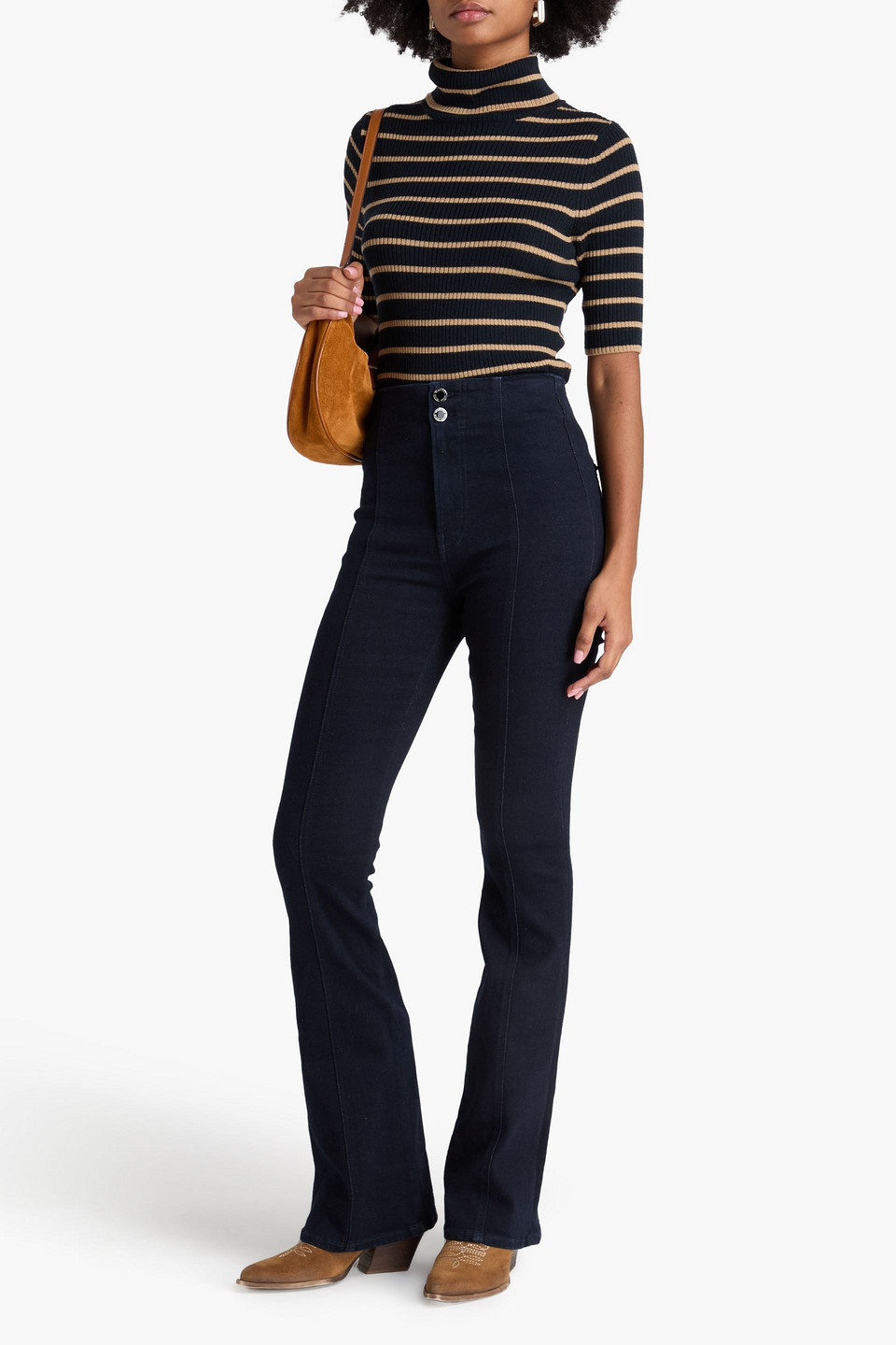  Veronica Beard - Katrina Striped Wool Turtleneck Top - Blue - Xs 
