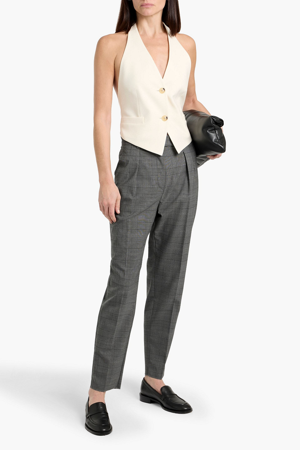 Max Mara Guelfi Prince Of Wales Checked Wool-bend Tapered Pants In Gray