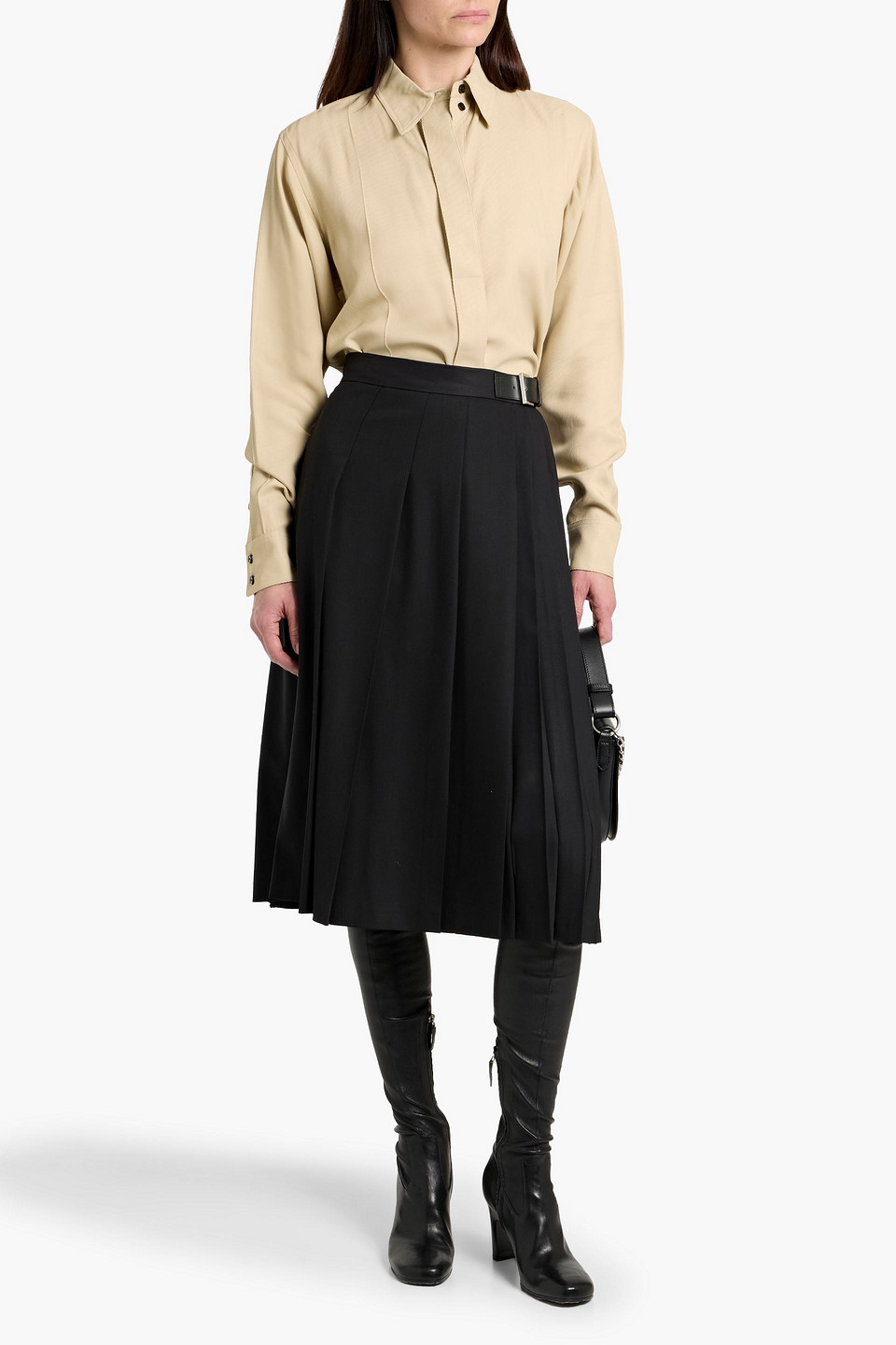 Max Mara Estella Pleated Wool-blend Twill Midi Skirt In Black