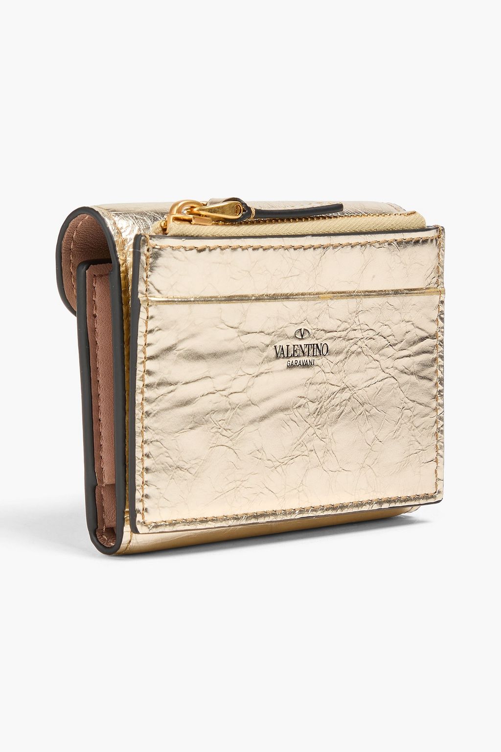 VALENTINO GARAVANI VLOGO metallic crinkled leather wallet