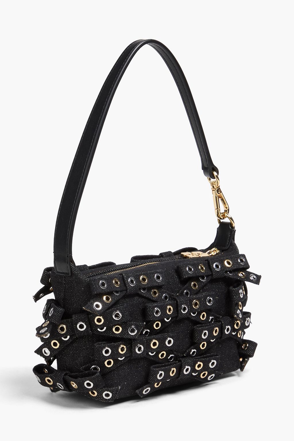 GANNI Schultertasche aus Denim mit Schleife und Ösenverzierung