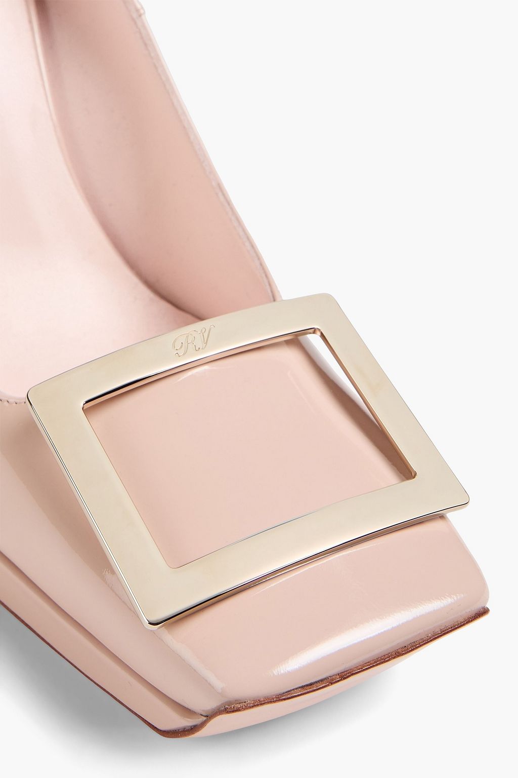 ROGER VIVIER حذاء بكعب عالٍ ونعل سميك من الجلد اللامع بتصميم مزركش